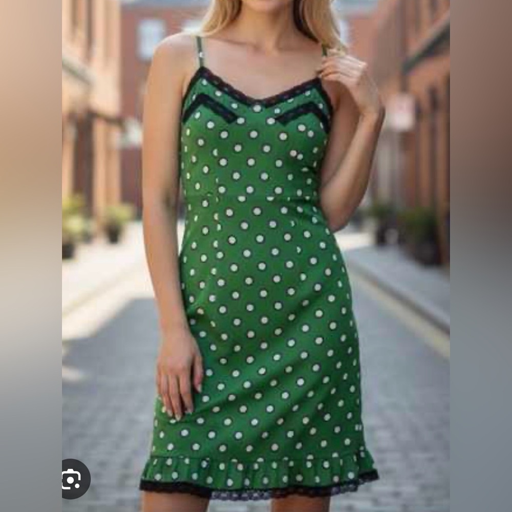 Jean Paul Gaultier for Target Green Polka Dot Dress with Black Lace, Size L